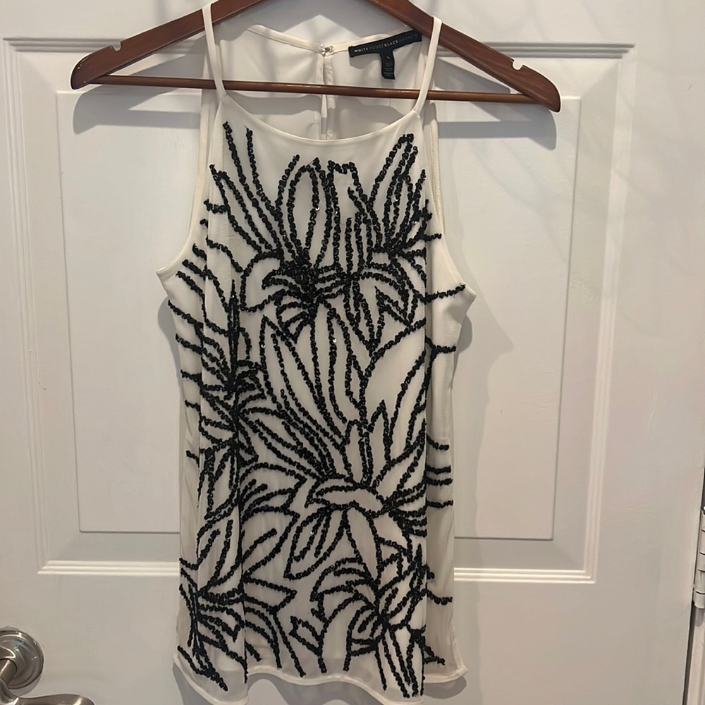 White House Black Market White with Black Sequence tank NWT size small